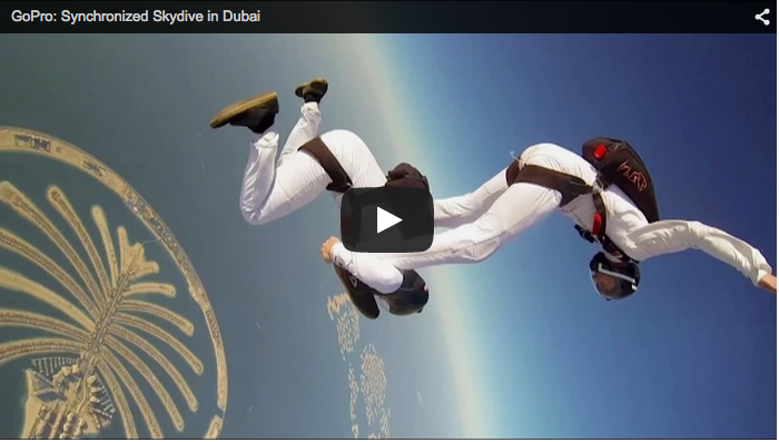 skydivers dancing over the Palm Dubai