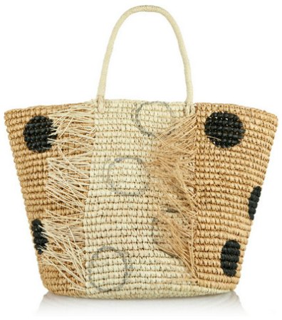 Polka dot woven toquilla straw tote