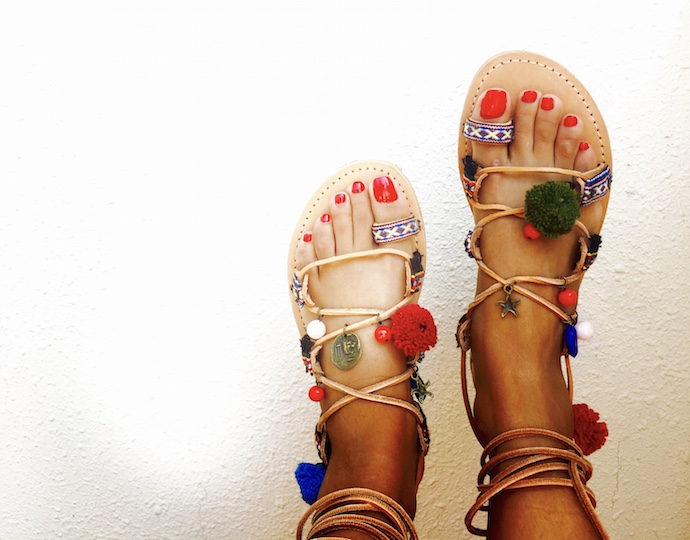 Dimitras Workshop Pom Poms sandals